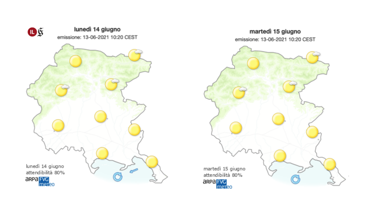 Immagine per Giornata di sole e caldo sul Goriziano, forse Bora sulla costa